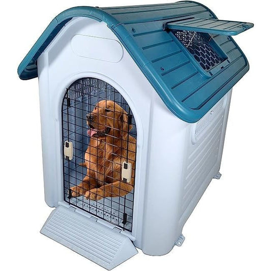 Majibao Portable Thick PP Plastic Dog House, Grey & Blue, 113cm Height - COOLBABY
