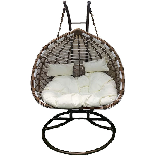 Double Seater Golden Rattan Swing Cushion Chair - Beige - COOLBABY
