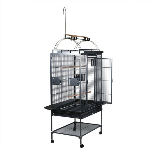 Bird Cage With 3 Feeder Bowl, 3 Wooden Stick, Top Stand & Wheel - COOLBABY