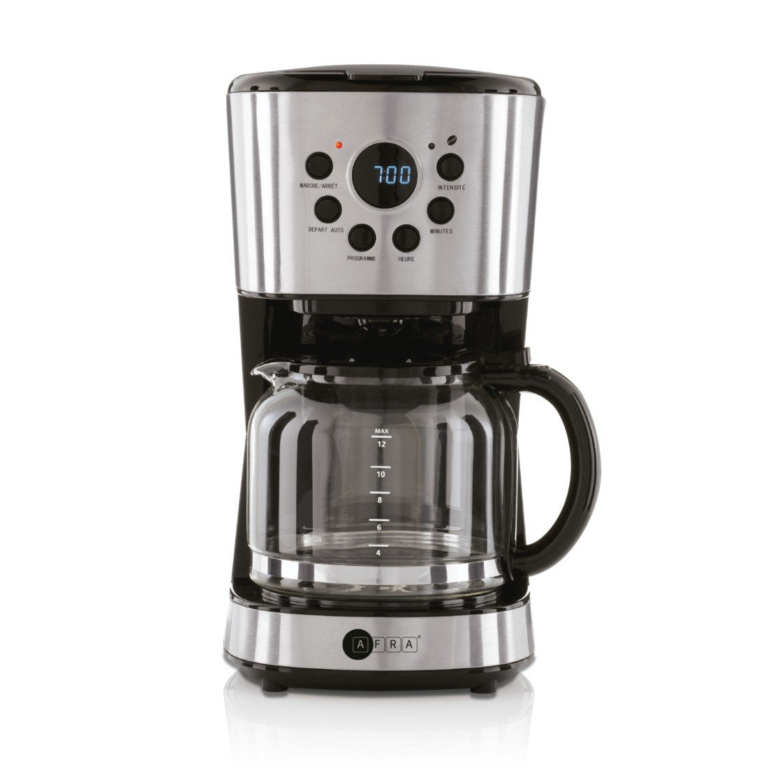 Coffee maker with digital display on a white background