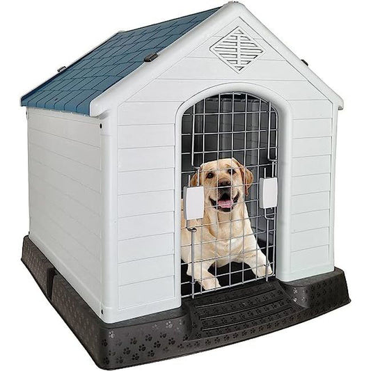 Majibao Portable Hard PP Plastic Dog House, Grey, Blue & Green Mix, 70cm Height - COOLBABY