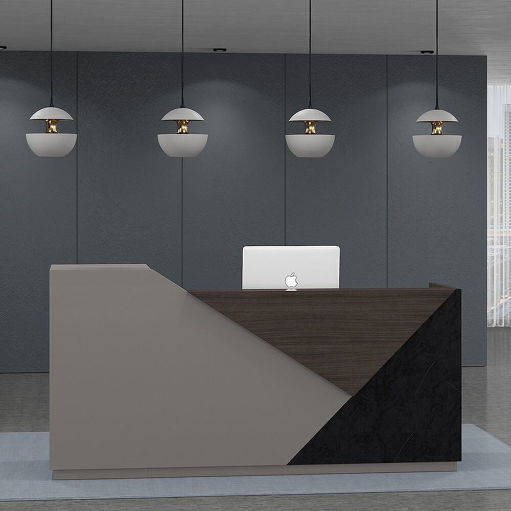 Neo Front Office Reception Table Wooden Reception Desk With Drawers, Brown - COOLBABY