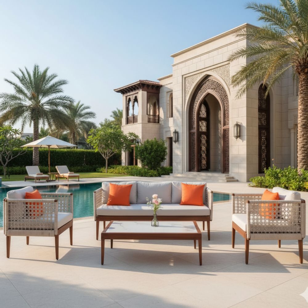 Outdoor Sofa Set Aluminum Rope 6 Seater Garden Furniture Set - COOLBABY
