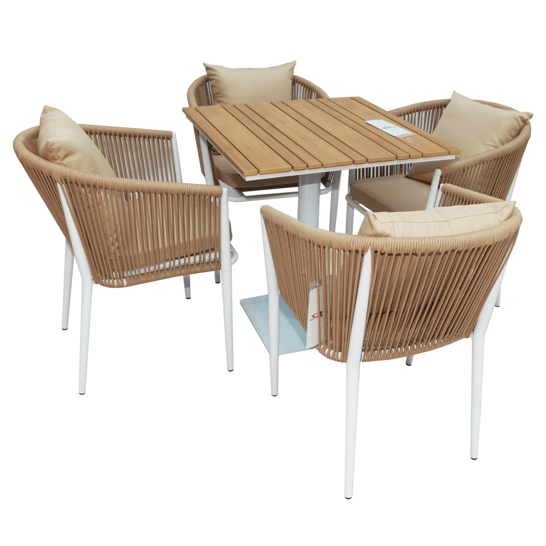 Outdoor Dining Set 4 Seater Aluminum Frame WPC Table and Cushioned Chairs - COOLBABY