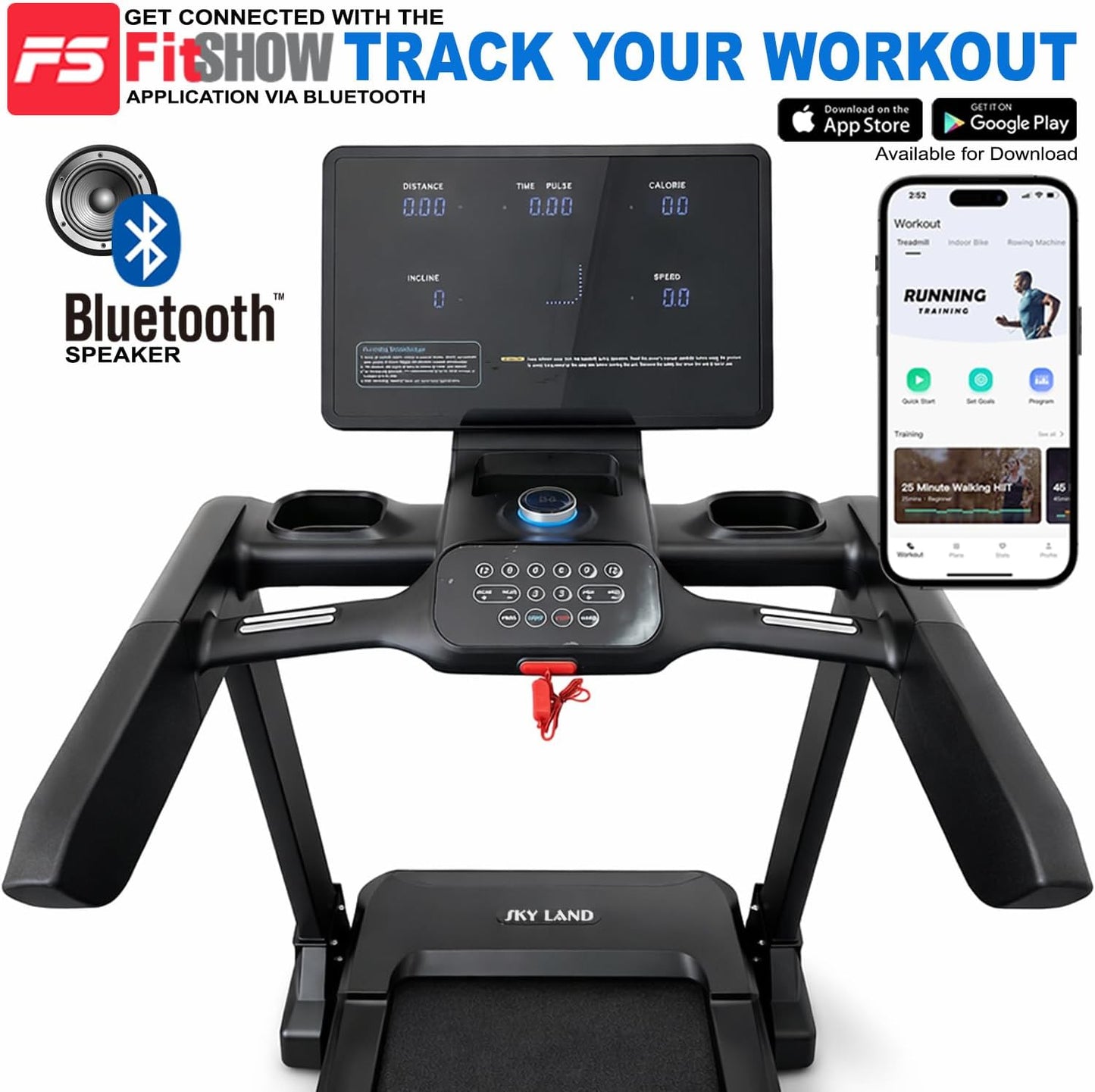 SKY LAND EM‑1310 Heavy‑Duty Foldable Home Treadmill 1–20 km/h Speed, Built‑In Speakers, 150 kg Capacity – Black