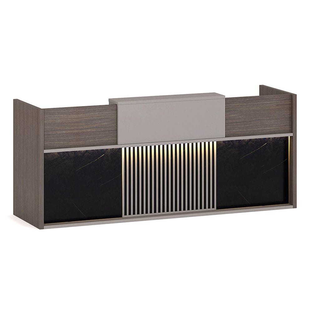 Neo Front Reception Table Wooden Office Reception Desk With Drawers, Brown - COOLBABY