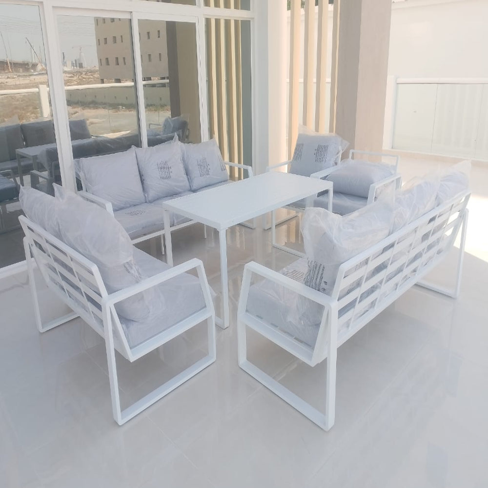 Garden Sofa Set 7 Seater Aluminum Frame Sofa Set with Cushions and Table - COOLBABY