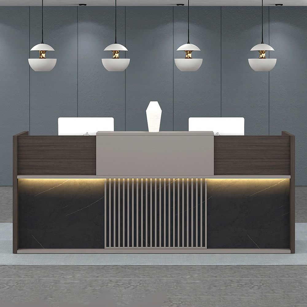 Neo Front Reception Table Wooden Office Reception Desk With Drawers, Brown - COOLBABY