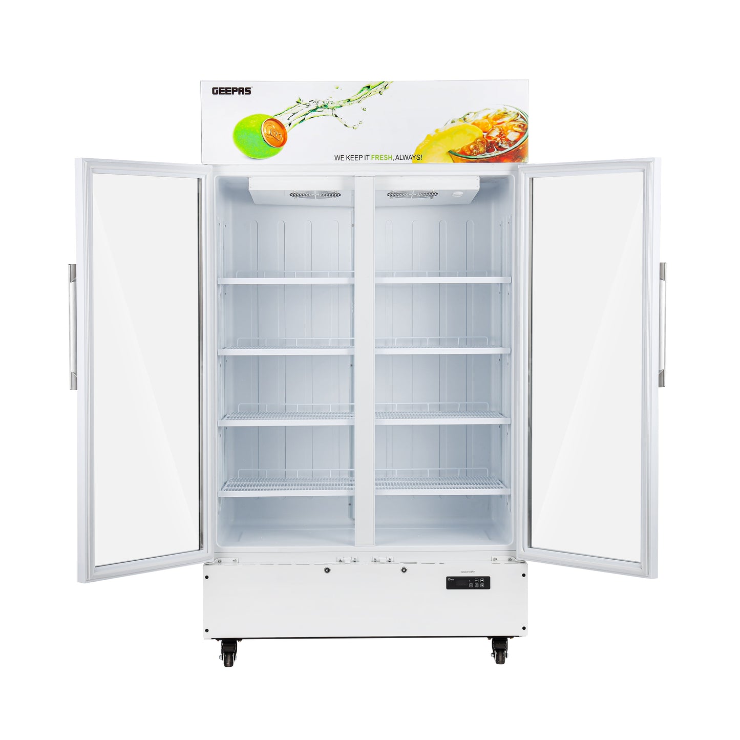 Double Door Showcase Chiller 700L – No Frost Fan Cooling with LED Temperature Control