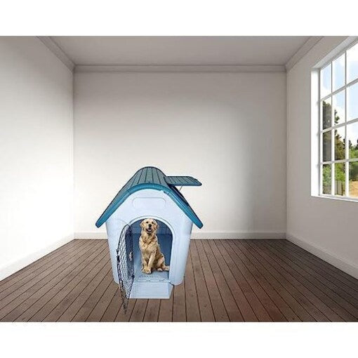Majibao Portable Thick PP Plastic Dog House, Grey & Blue, 113cm Height - COOLBABY
