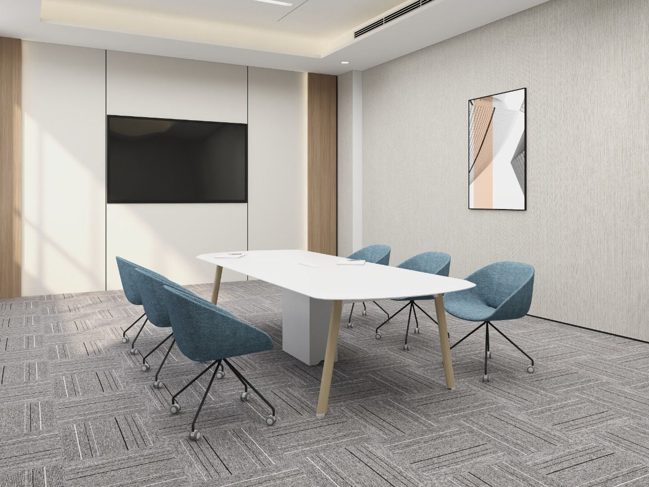 Neo Front MDF Meeting Table Rectangular Conference Desk White Powder Coated Meeting Desk for up to 10 person, 3m - COOLBABY