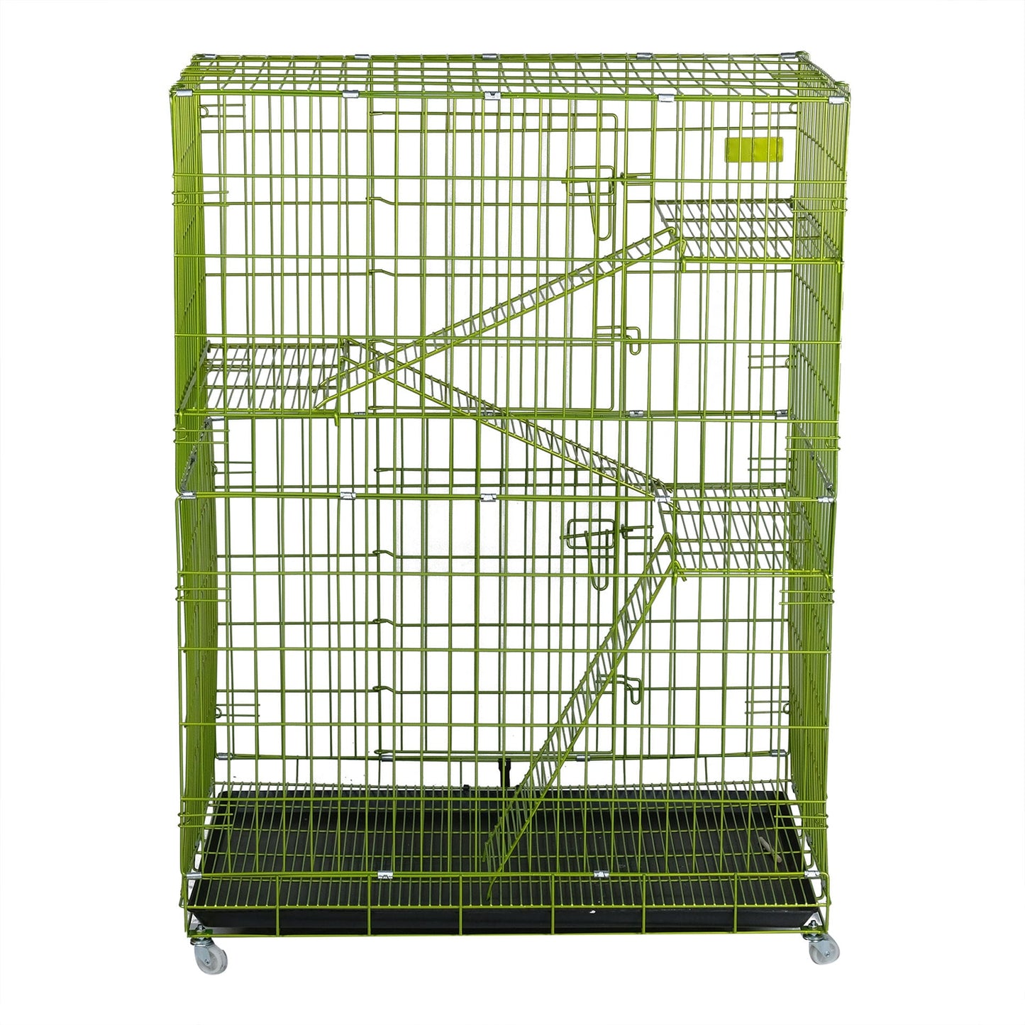 Cat Cage With 3 Layer Litter Box W/ Hammock & Wheels, XL - Green - COOLBABY