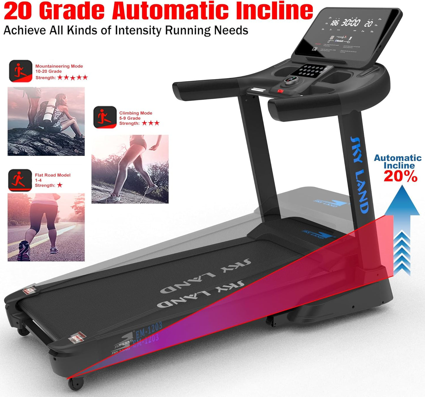 SKY LAND Fitness Treadmill - AC Motor Treadmill 7 HP Peak, Bluetooth, Auto Incline (20%), Max 150 kg - Premium Quality Treadmill for Home and Semi-Commercial Use | Treadmill With Multi App Support - COOLBABY