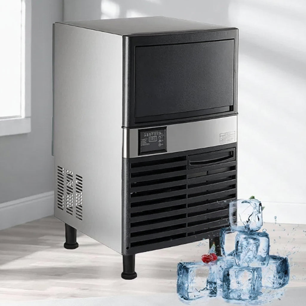 Commercial Ice Cube Maker – 55kg/Day Output, 20–25kg Storage, R290 Refrigerant, Dual Water Inlet, 220V Stainless Steel Ice Machine - COOLBABY