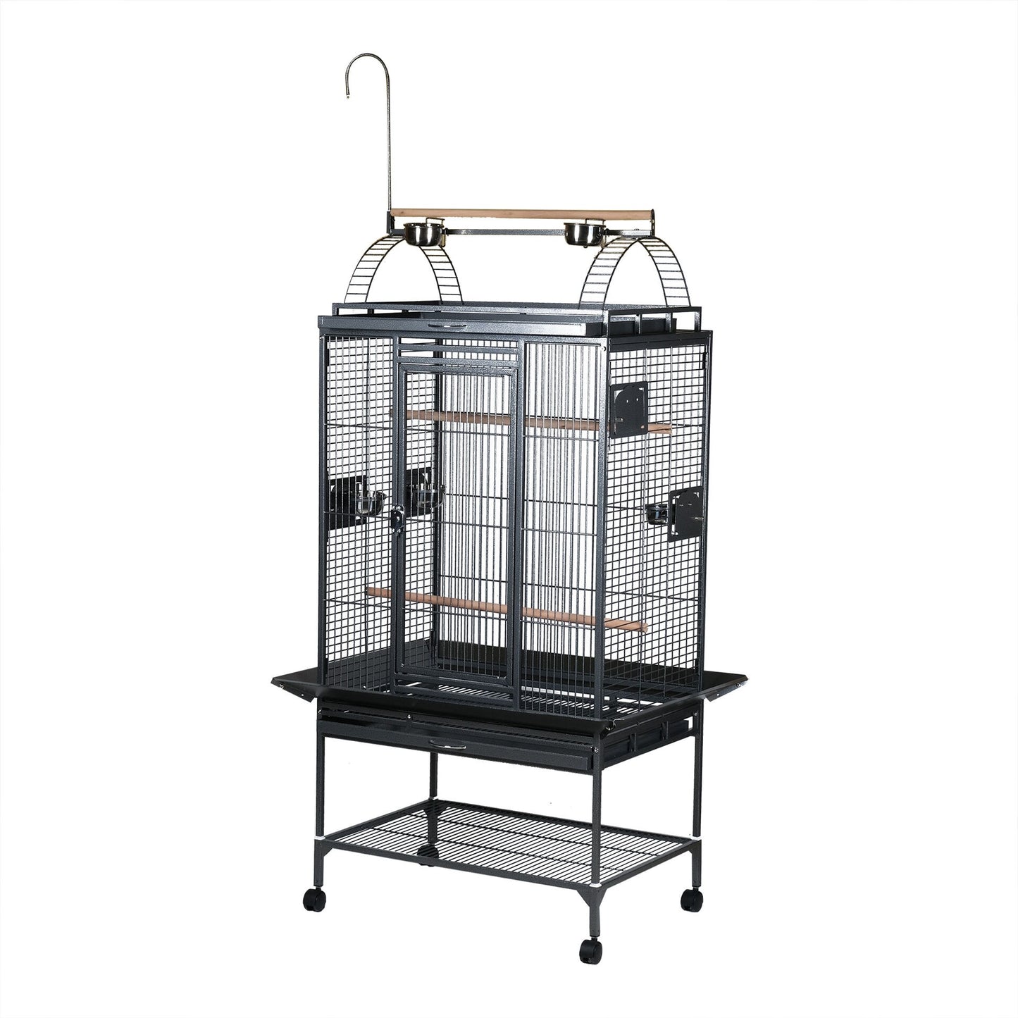 Bird Cage With 3 Feeder Bowl, 3 Wooden Stick, Top Stand & Wheel - COOLBABY