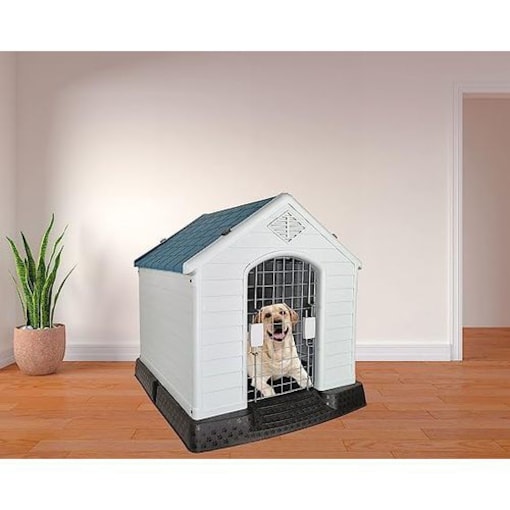 Majibao Portable Hard PP Plastic Dog House, Grey, Blue & Green Mix, 70cm Height - COOLBABY