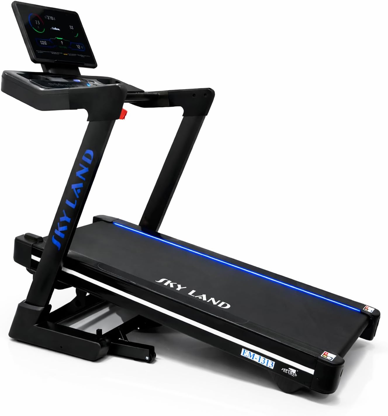 SKY LAND EM‑1313 Heavy‑Duty Foldable Home Treadmill – 3.5HP Brushless Motor (6HP Peak), 25% Auto Incline, 1–22 km/h Speed, Smart LED Console, Bluetooth App & Speakers, 150×58 cm Running Deck – Black - COOLBABY