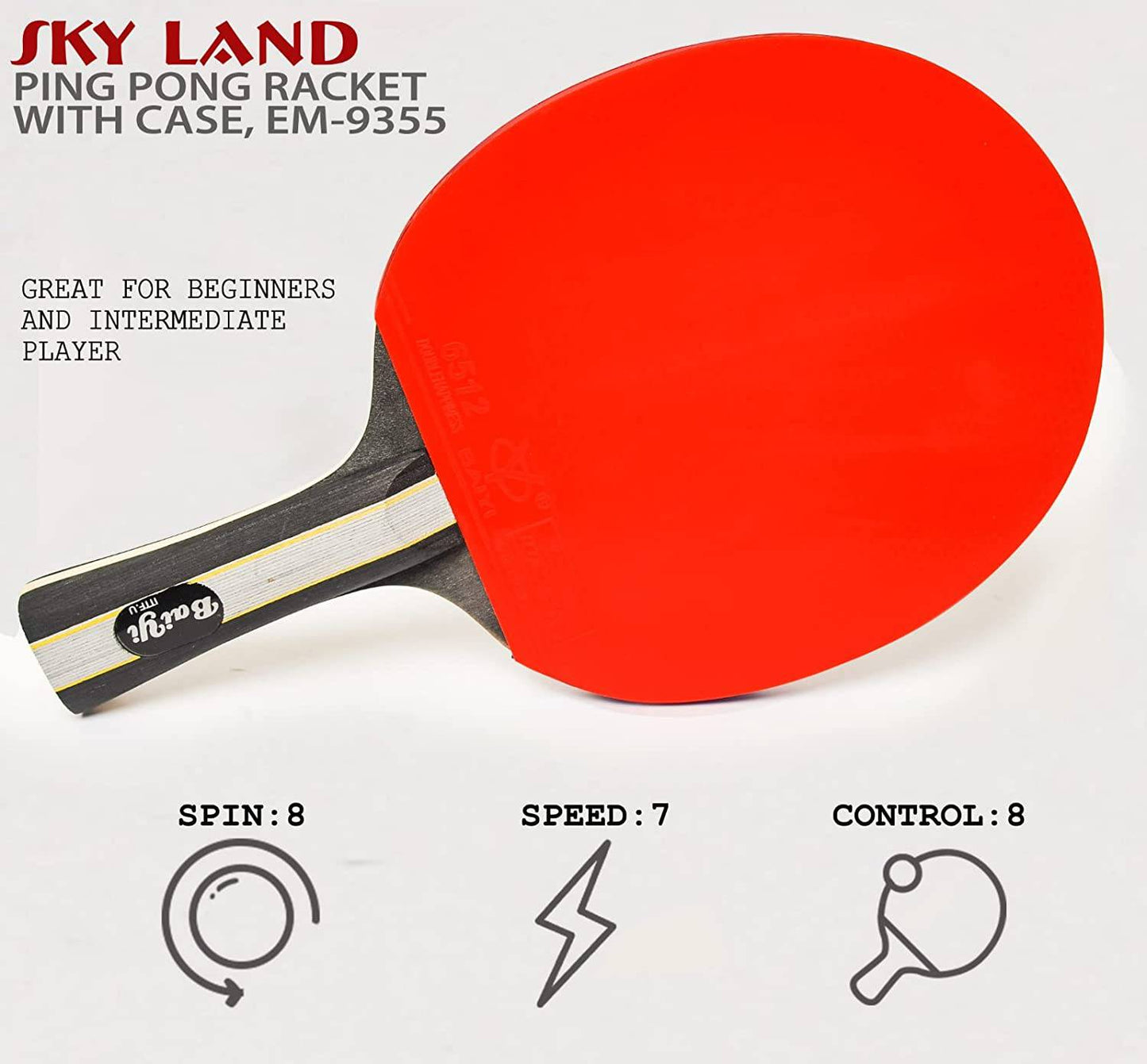 SKY LAND Sports Table Tennis Racket Set 2.0 | 2 Ping Pong Rackets, 3 balls & Case, Professional EM-9355 - COOL BABY