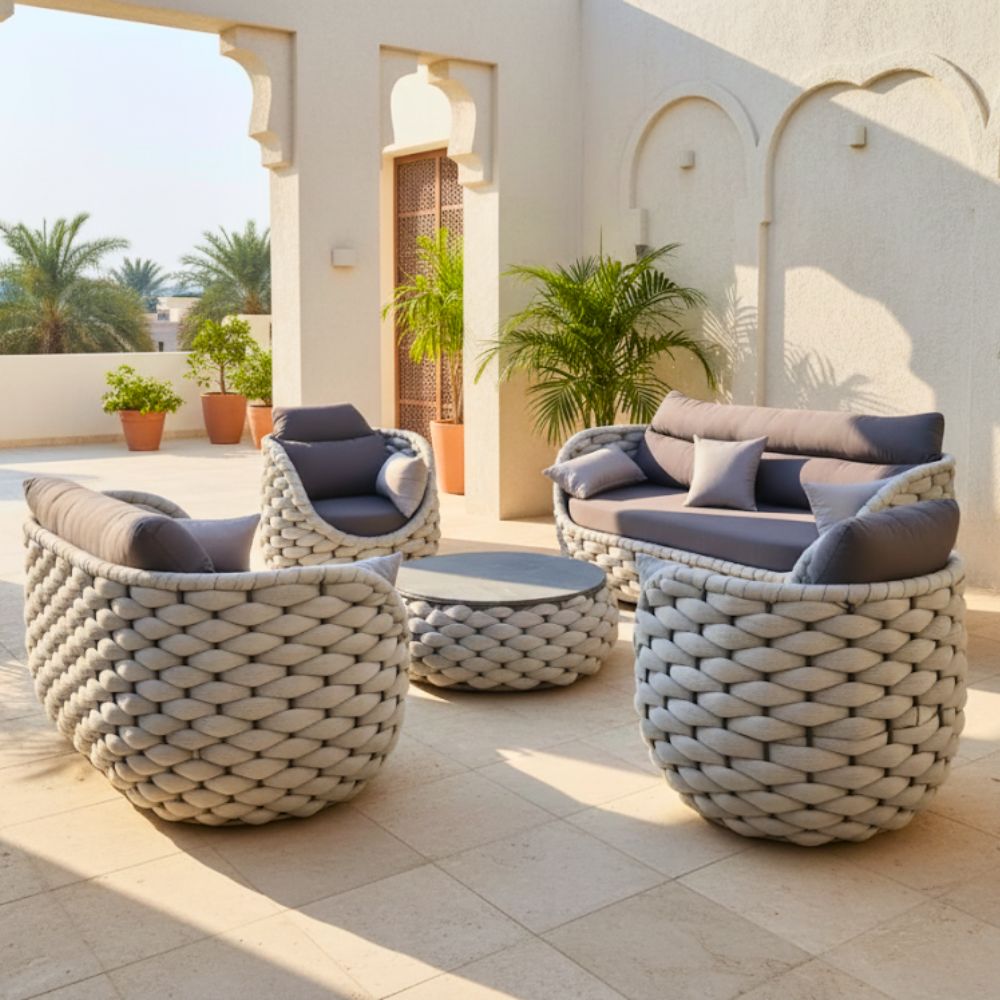 Garden Sofa Set 5 Seater Aluminum Frame with Rope Design for Terrace and Villa - COOLBABY