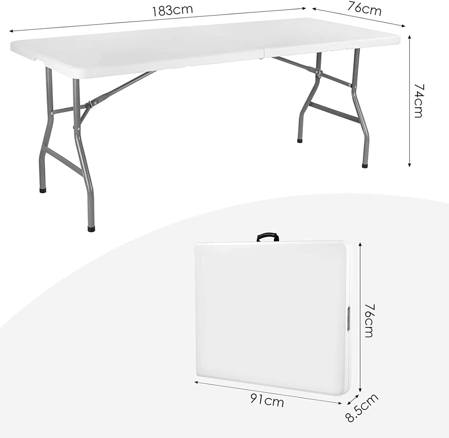 Folding Table 6ft Plastic Tables for Parties Portable w/Handle, Fold-in-Half Utility Foldable Table, 6' Dining Table Heavy Duty - COOLBABY