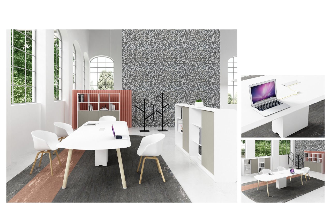 Neo Front MDF Meeting Table Rectangular Conference Desk White Powder Coated Meeting Desk for up to 10 person, 3m - COOLBABY