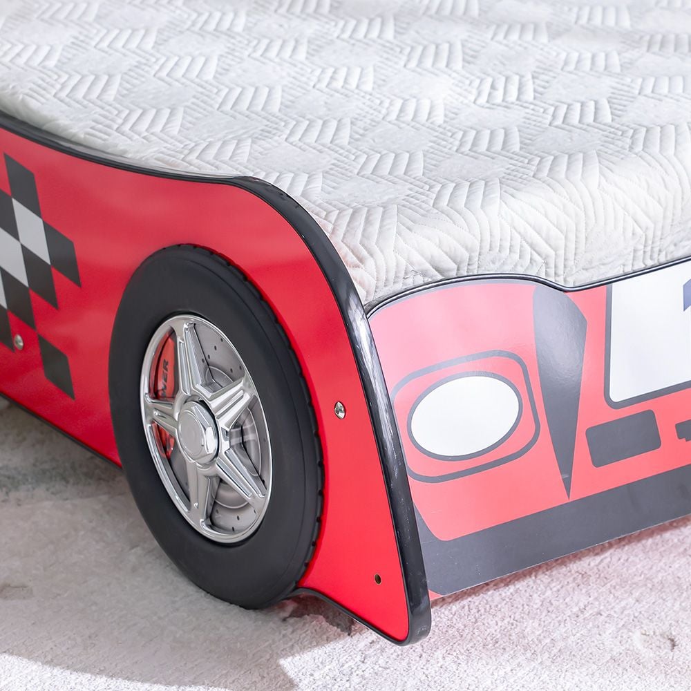 Ranger 70×130 Toddler Car Bed – Red, Engineered Wood, ABS Accents, Slatted Base - COOLBABY