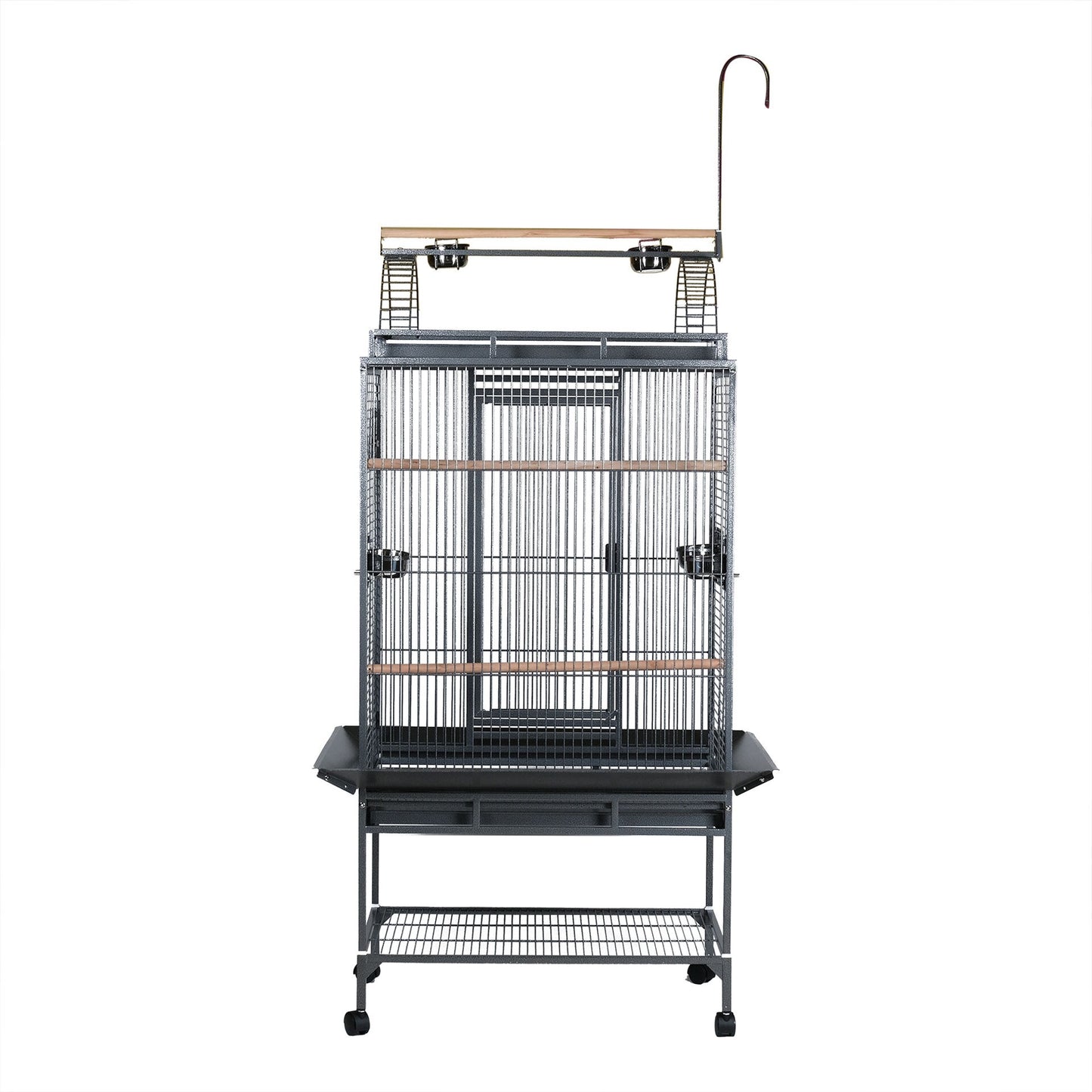 Bird Cage With 3 Feeder Bowl, 3 Wooden Stick, Top Stand & Wheel - COOLBABY