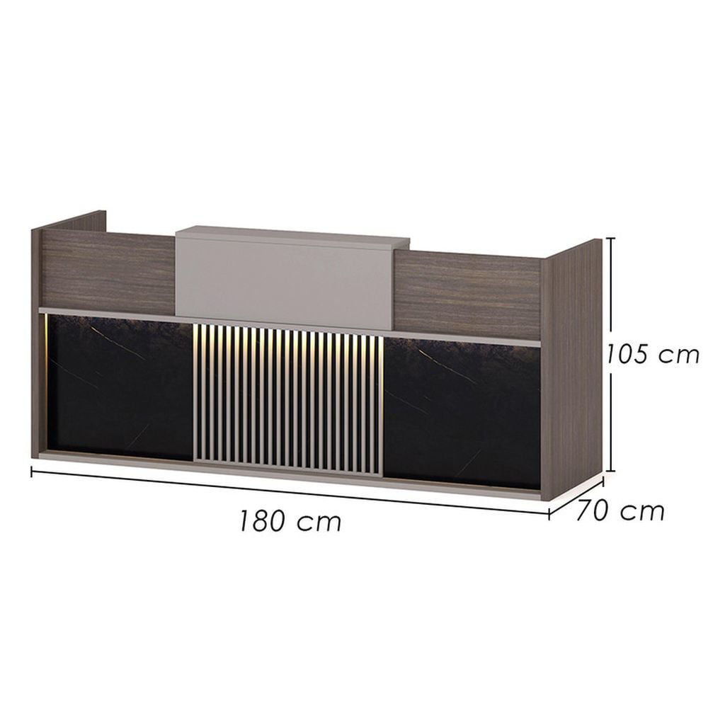 Neo Front Reception Table Wooden Office Reception Desk With Drawers, Brown - COOLBABY