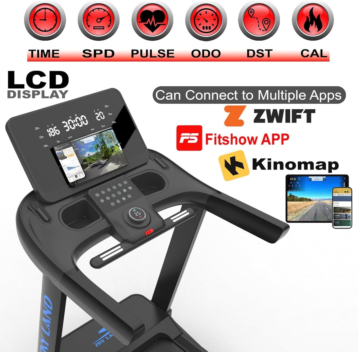 SKY LAND Fitness Treadmill - AC Motor Treadmill 7 HP Peak, Bluetooth, Auto Incline (20%), Max 150 kg - Premium Quality Treadmill for Home and Semi-Commercial Use | Treadmill With Multi App Support - COOLBABY