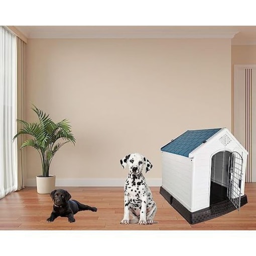 Majibao Portable Hard PP Plastic Dog House, Grey, Blue & Green Mix, 70cm Height - COOLBABY