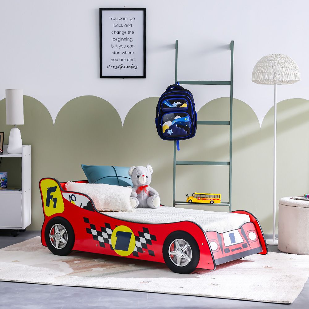 Ranger 70×130 Toddler Car Bed – Red, Engineered Wood, ABS Accents, Slatted Base - COOLBABY