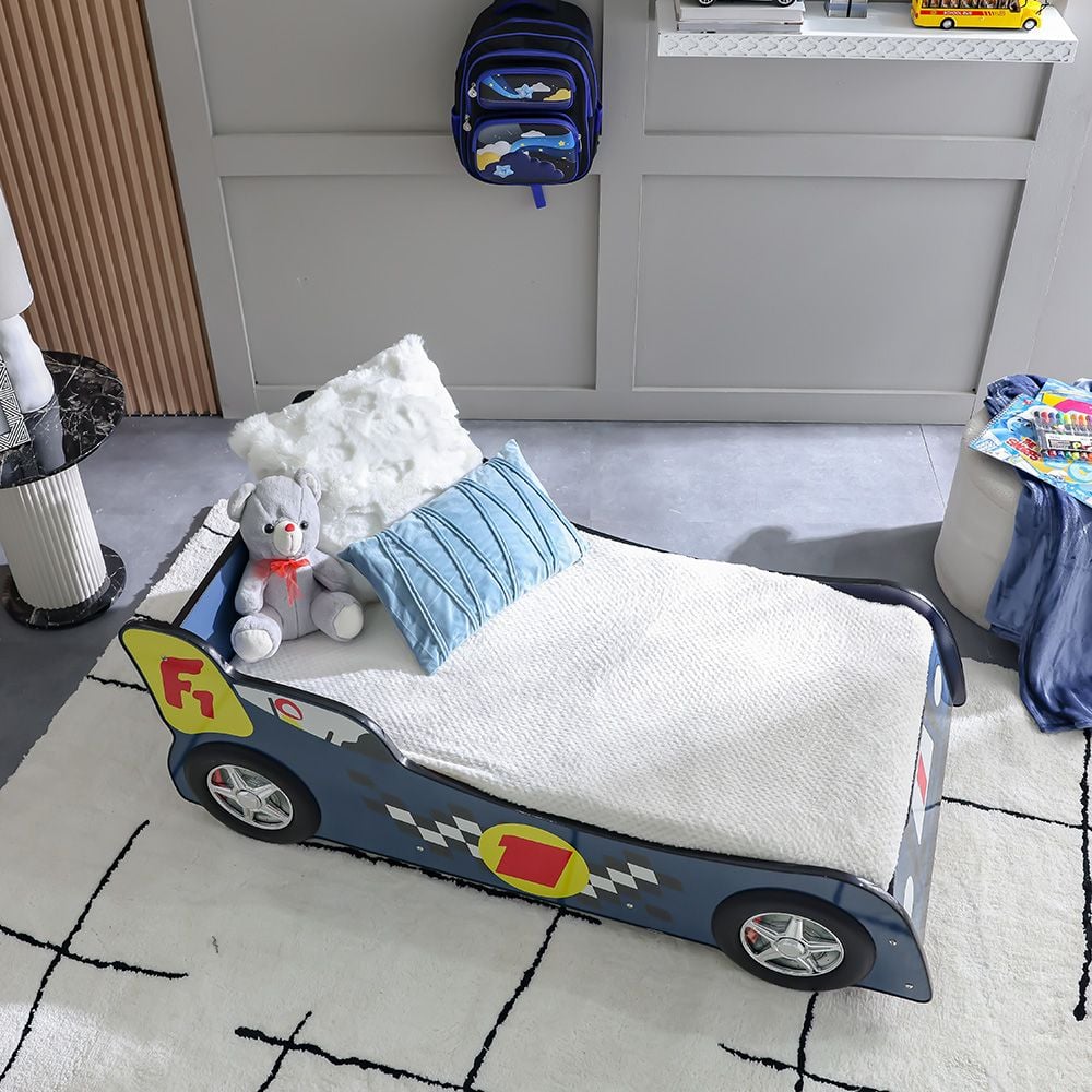 Ranger 70×130 Toddler Car Bed – Blue, Engineered Wood, ABS Accents, Slatted Base - COOLBABY