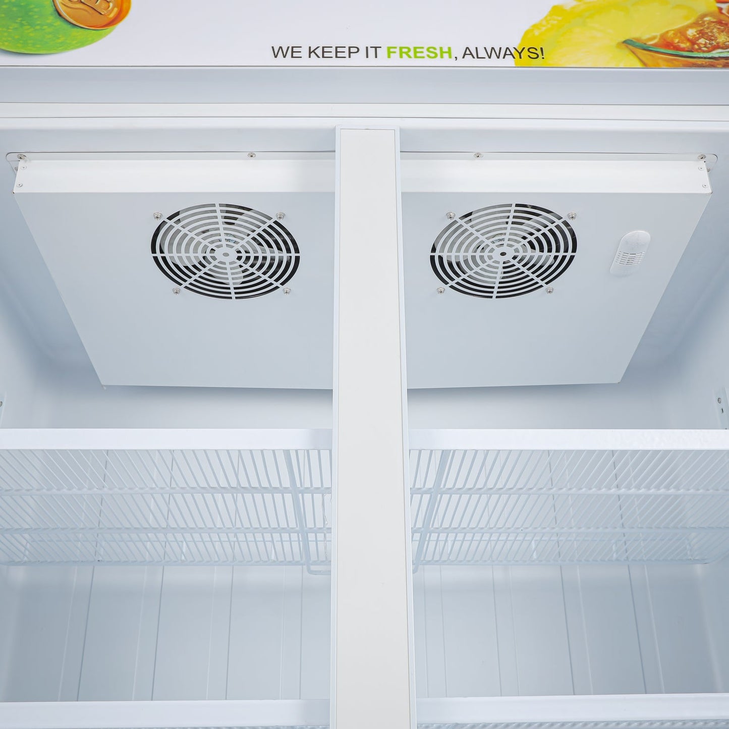 Double Door Showcase Chiller 700L – No Frost Fan Cooling with LED Temperature Control