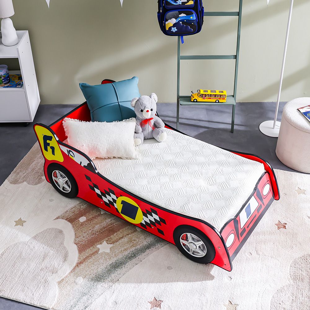 Ranger 70×130 Toddler Car Bed – Red, Engineered Wood, ABS Accents, Slatted Base - COOLBABY