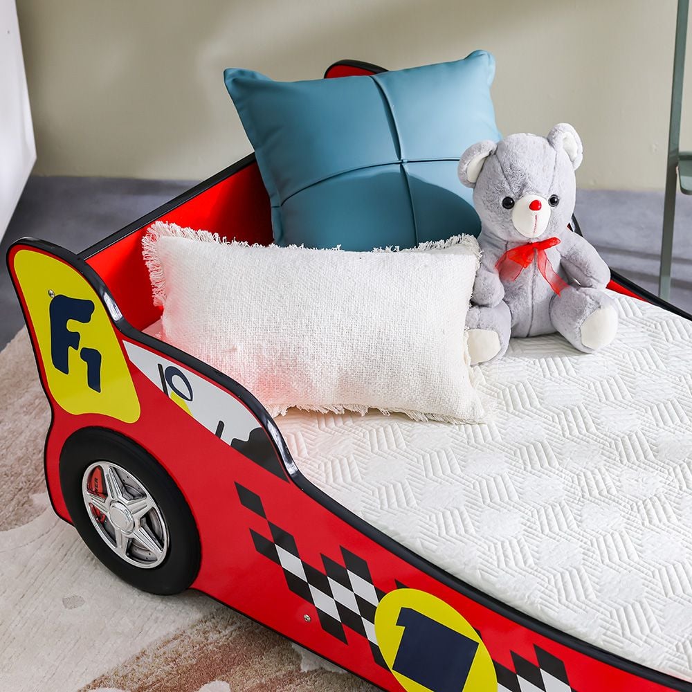 Ranger 70×130 Toddler Car Bed – Red, Engineered Wood, ABS Accents, Slatted Base - COOLBABY