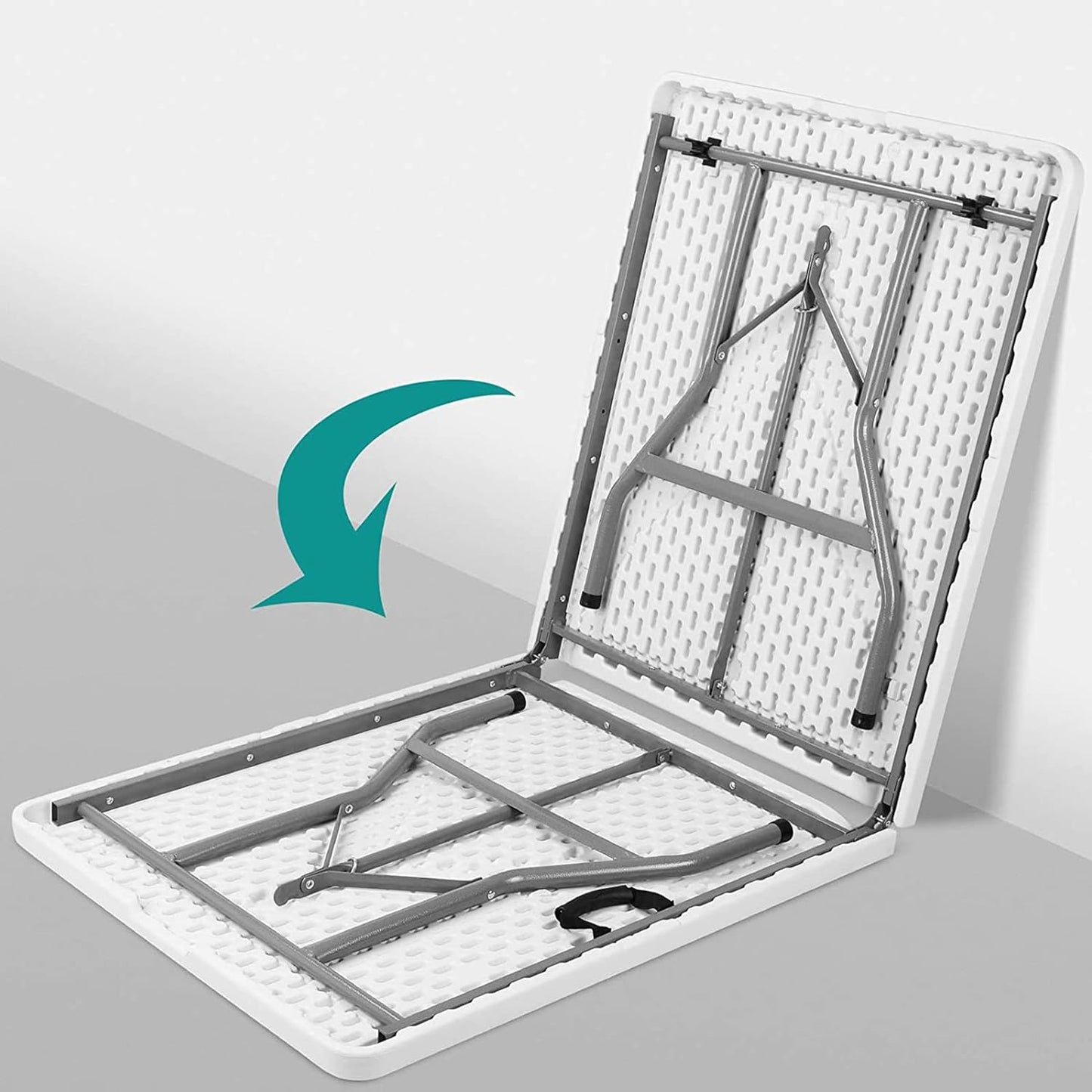 Folding Table 6ft Plastic Tables for Parties Portable w/Handle, Fold-in-Half Utility Foldable Table, 6' Dining Table Heavy Duty - COOLBABY