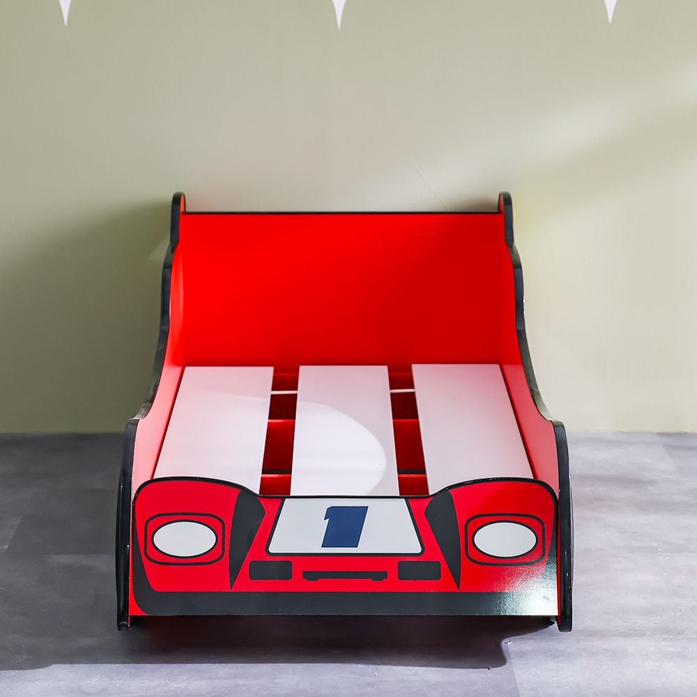 Ranger 70×130 Toddler Car Bed – Red, Engineered Wood, ABS Accents, Slatted Base - COOLBABY