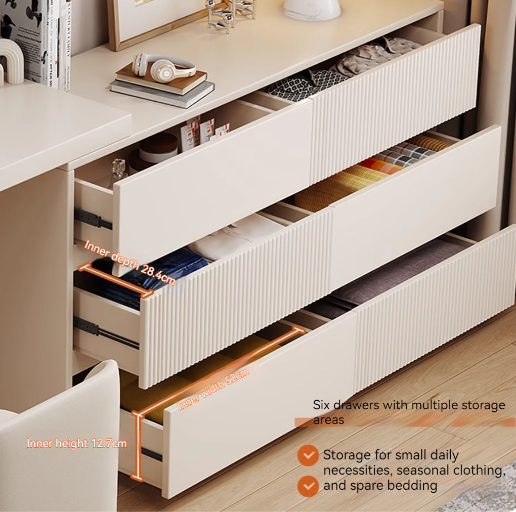 COOLBAY Lacquered solid wood dressing table bedroom modern simple makeup table bucket cabinet one light luxury senior sense makeup table - COOLBABY