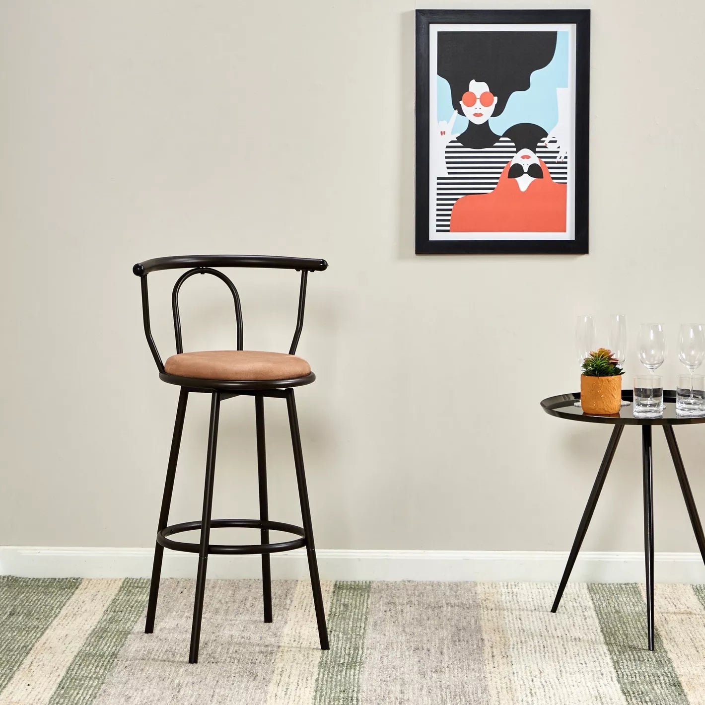 Modern Velvet Bar Stool With Metal Legs - Black - COOLBABY