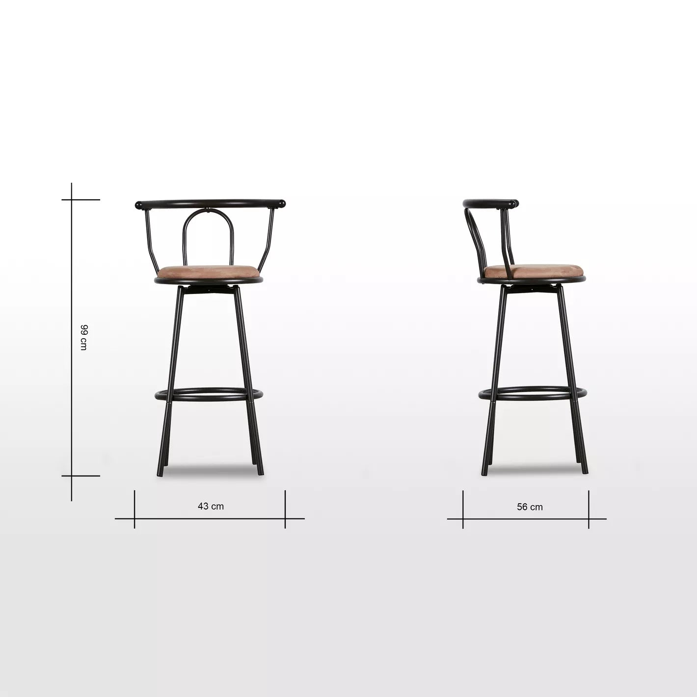 Modern Velvet Bar Stool With Metal Legs - Black - COOLBABY