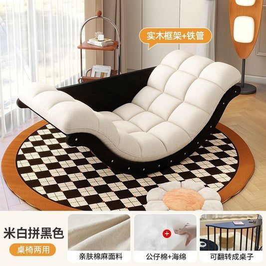 COOLBABY Outdoor Rocking Chair, Moon Shaped Rocking Chair, Indoor Sofa Chair for Bedroom, Living Room, Porch, Garden, Lawn - Beige