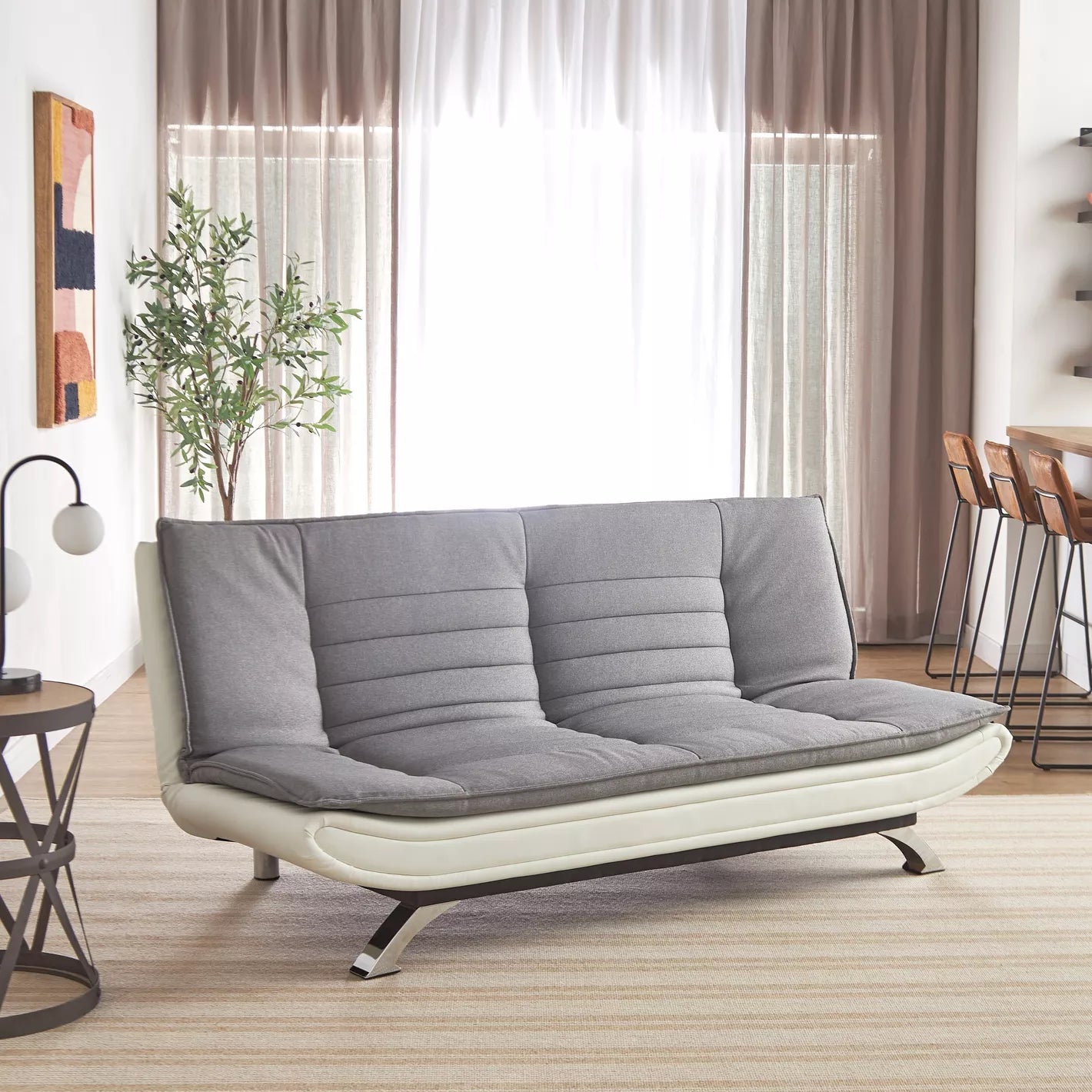 3-Seater Fabric Sofa Bed, Modern Armless Sofa Bed With Metal Legs - COOLBABY