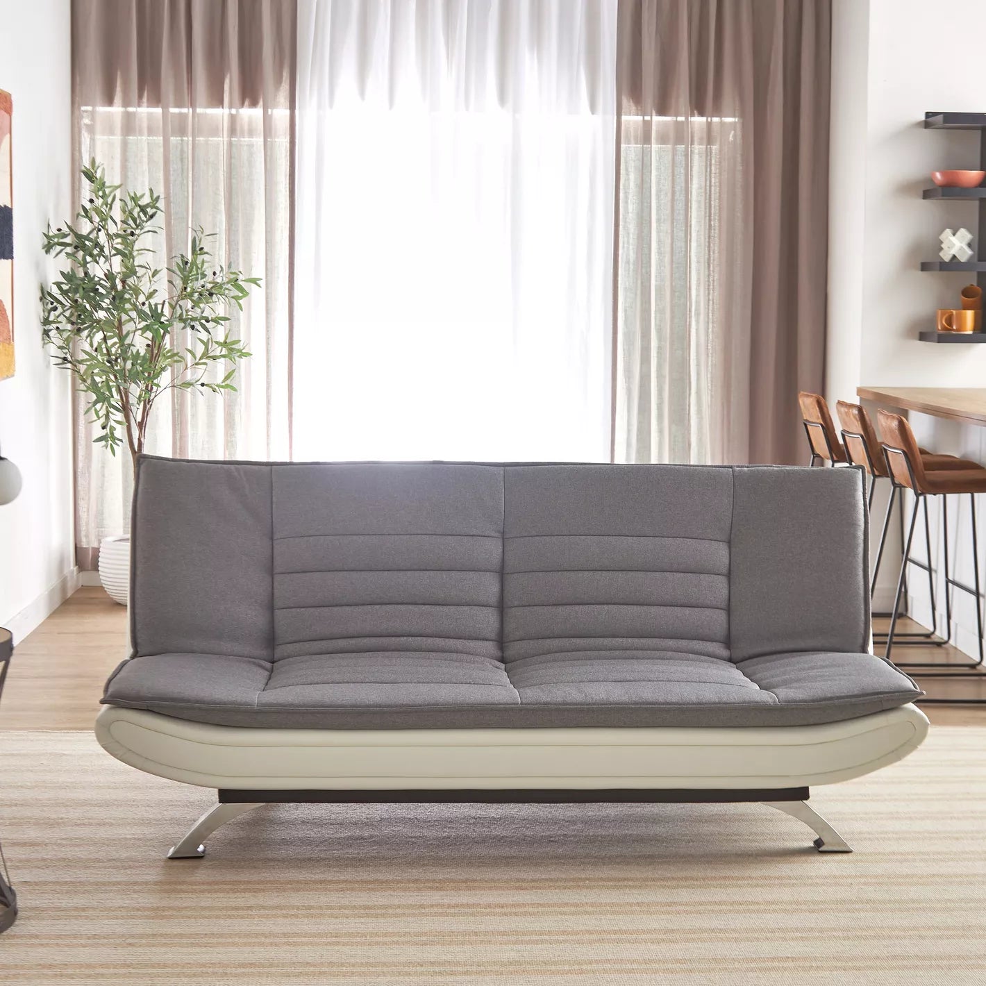 3-Seater Fabric Sofa Bed, Modern Armless Sofa Bed With Metal Legs - COOLBABY