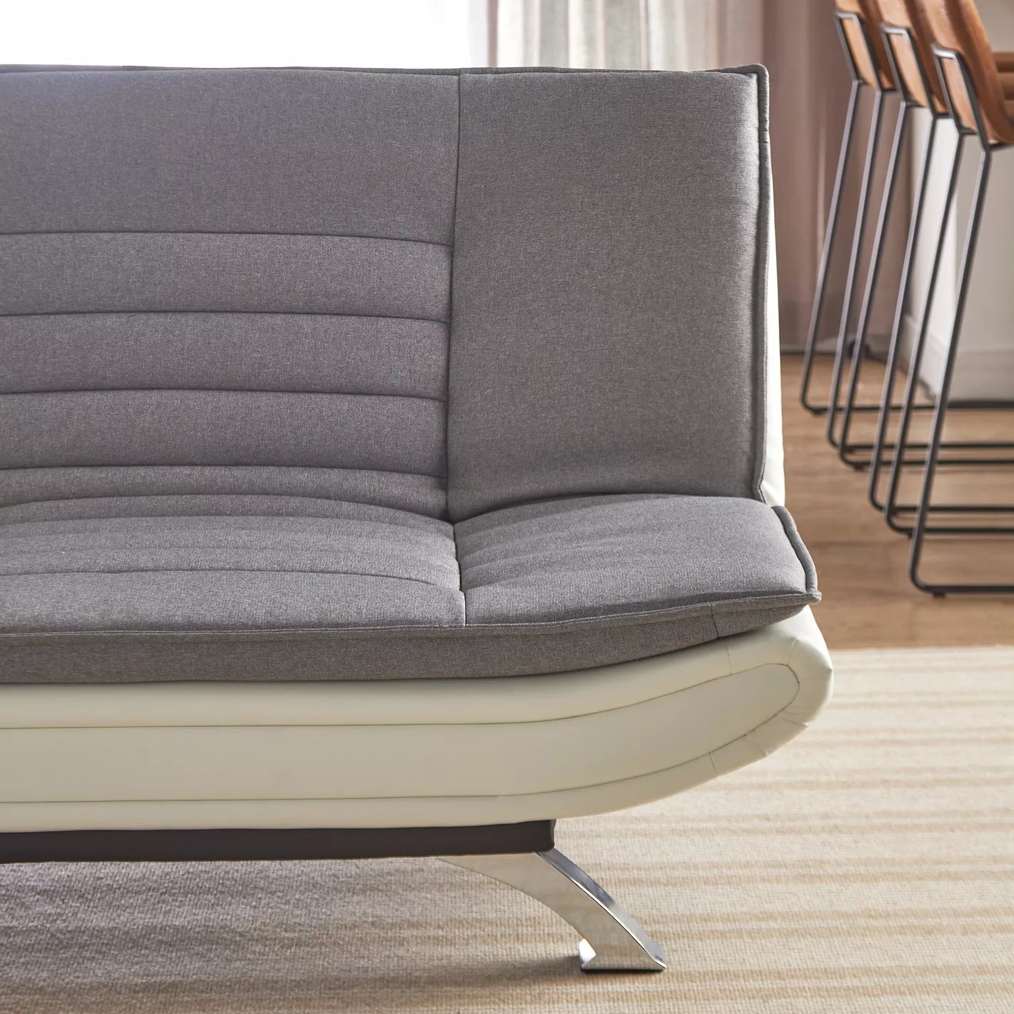 3-Seater Fabric Sofa Bed, Modern Armless Sofa Bed With Metal Legs - COOLBABY