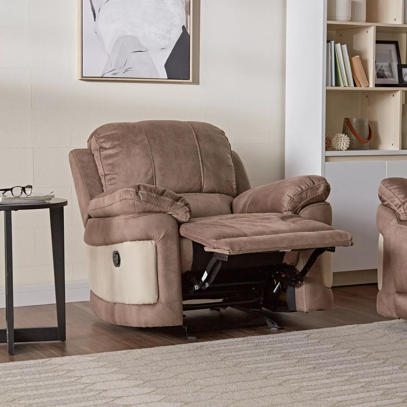 Modern Fabric Rocking Recliner With Adjustable Back And Curved Armrests - COOLBABY