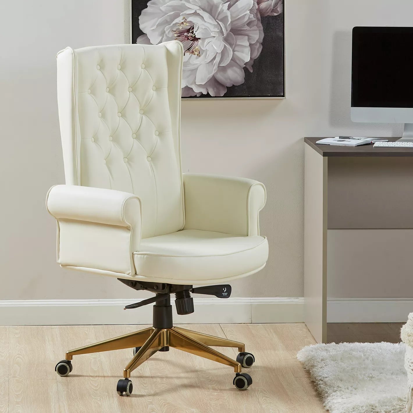 Study Chair, High-Back Office Chair With Faux Leather, Smooth Mobility, and Modern Luxe Style - COOLBABY