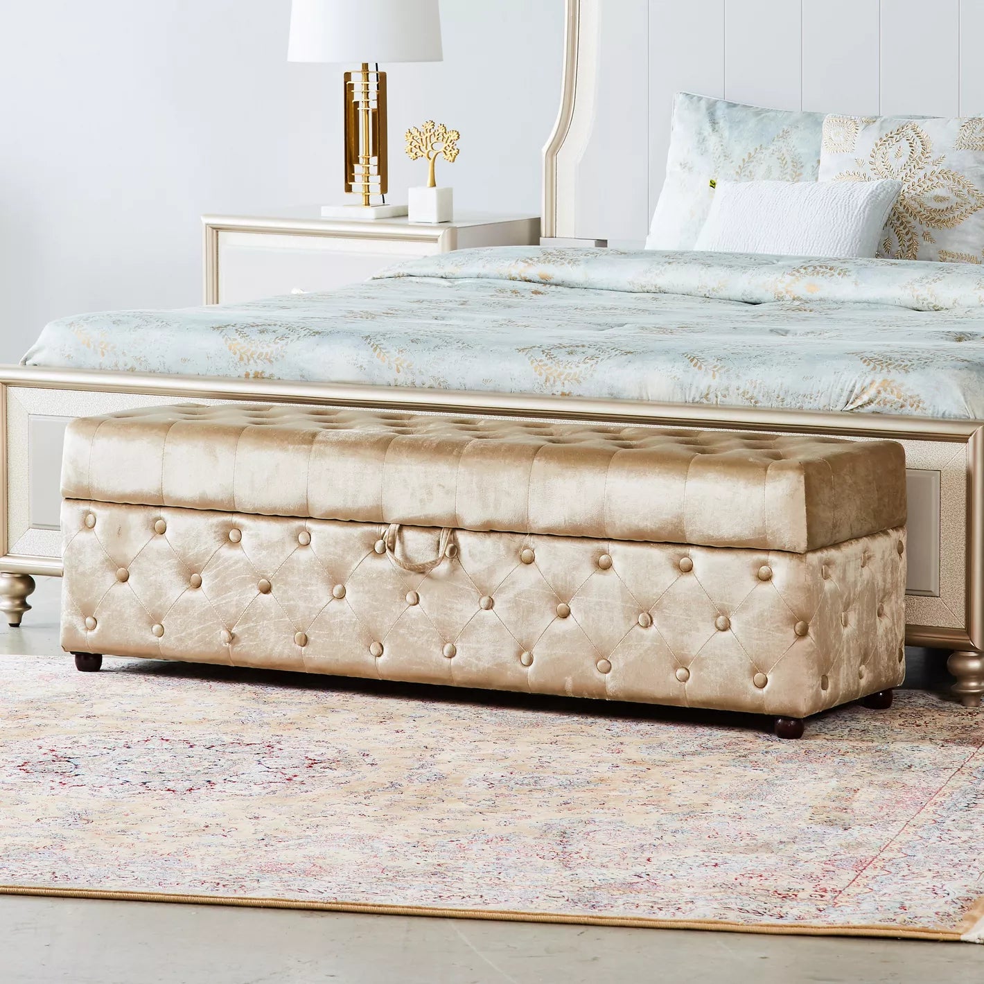 Stylish Modern Luxe Velvet Storage Bench For Living Room And Bedroom - Gold - COOLBABY