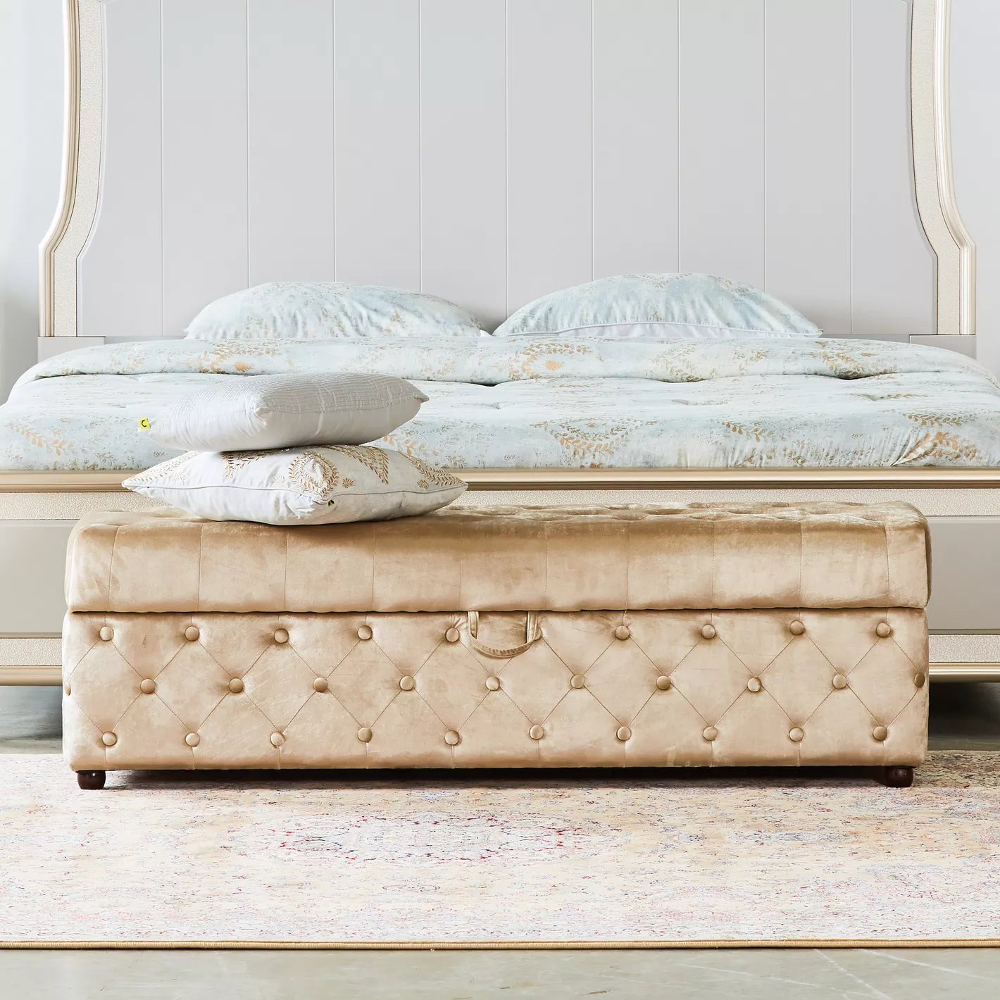 Stylish Modern Luxe Velvet Storage Bench For Living Room And Bedroom - Gold - COOLBABY
