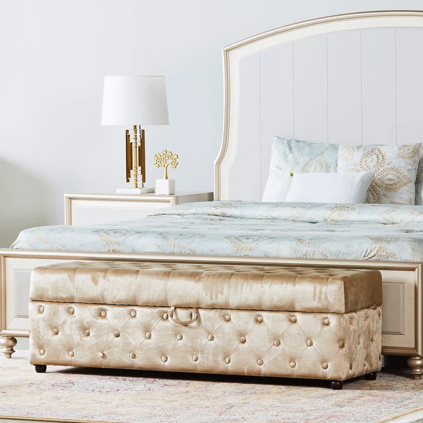 Stylish Modern Luxe Velvet Storage Bench For Living Room And Bedroom - Gold - COOLBABY