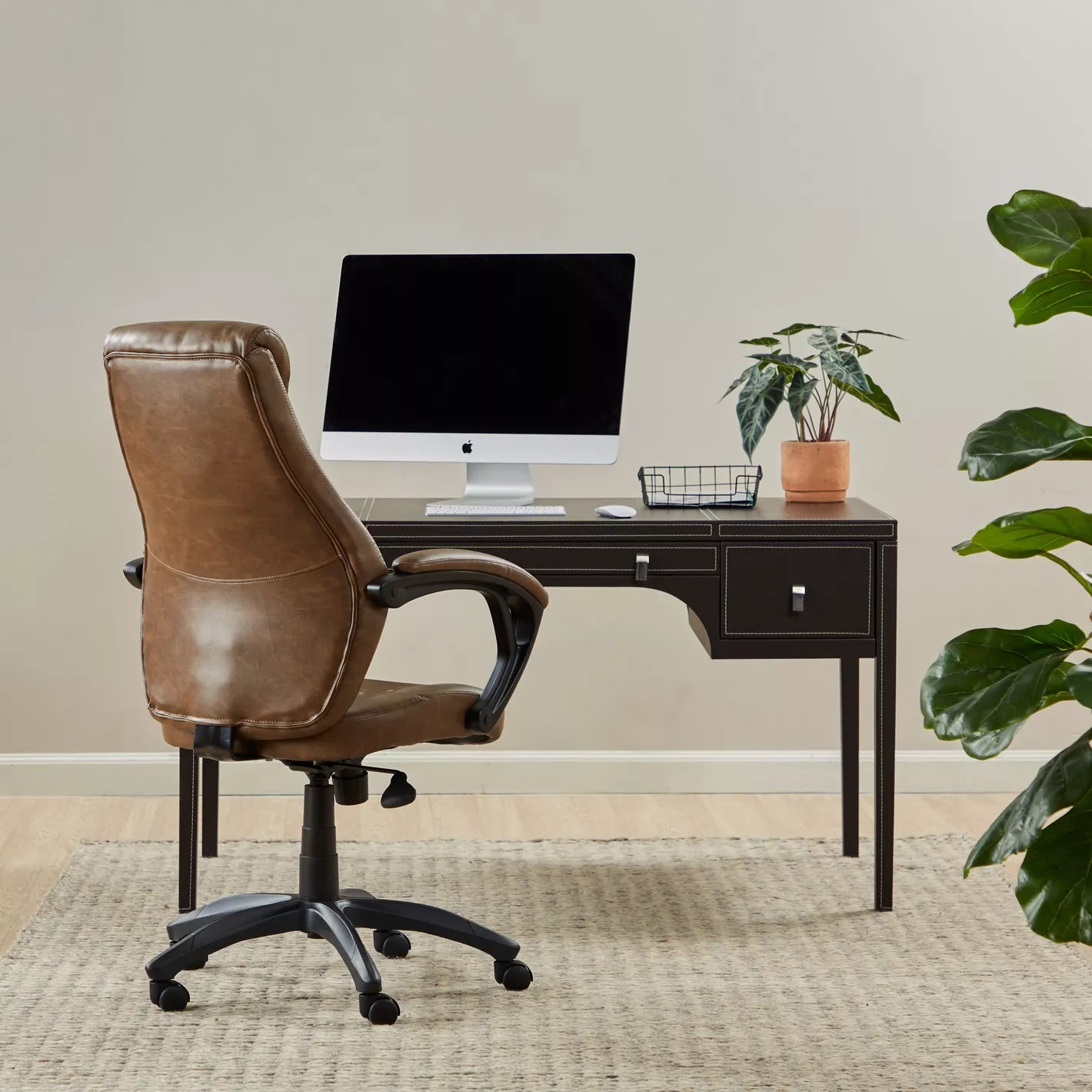 Ergonomic Swivel Leather Chair with Adjustable Height, Office Chair, Study Chair - Brown/Black - COOLBABY